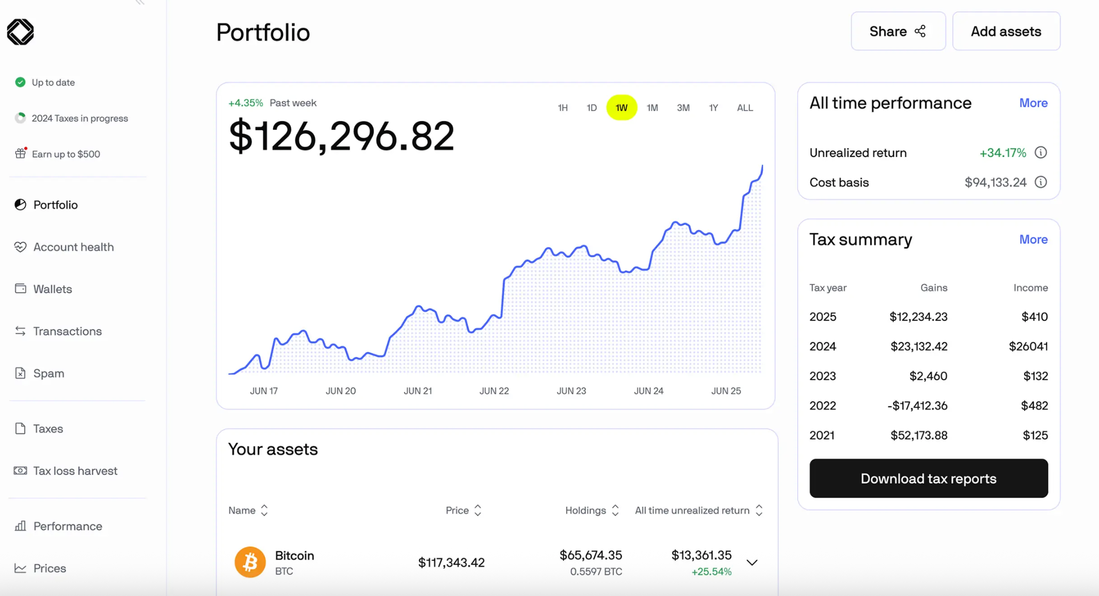 This picture shows CoinTracker web interface