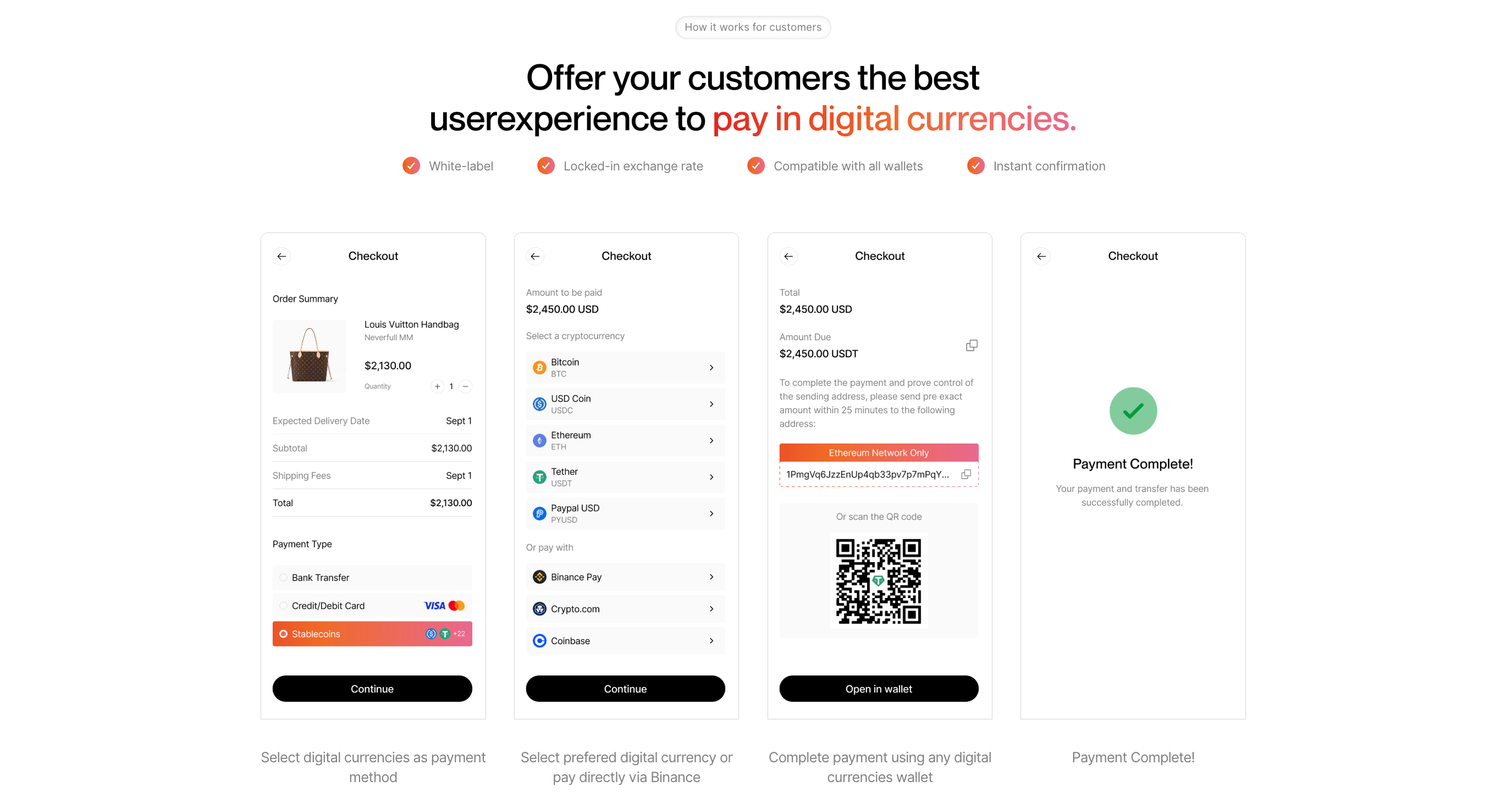 This image shows the dashboard of how to pay in digital currencies.